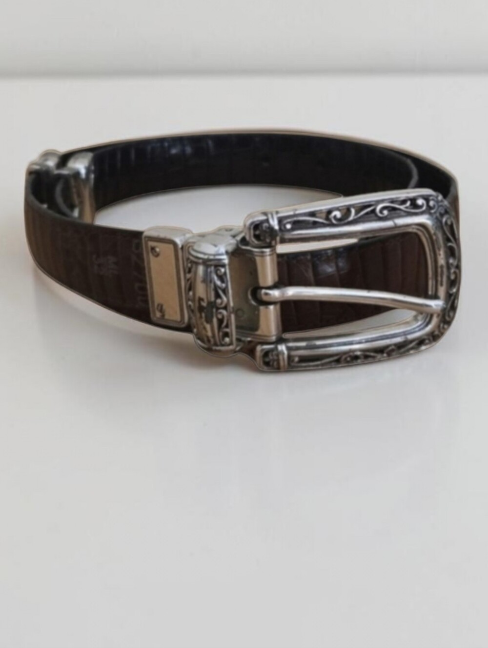 Brighton Reversible Croc-Embossed Leather Belt Black/Brown Size M/L 32